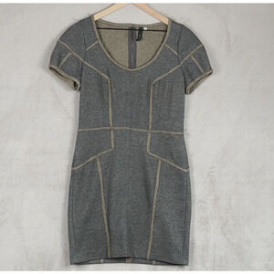 ANTHROPOLOGIE SINE Wool Blend Dress Sz 8 Gray Beige Raw Edges Patchwork‎ S/S